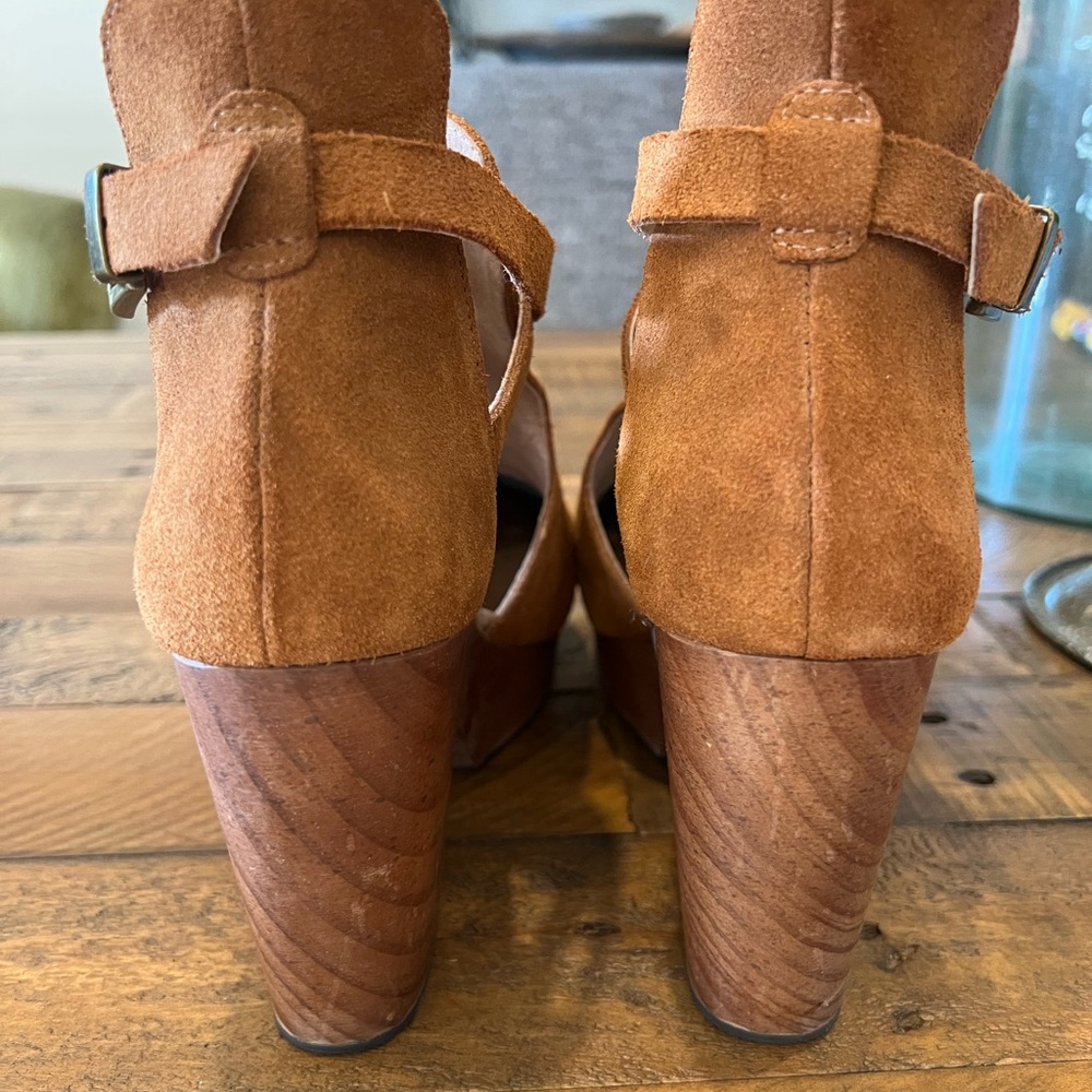 Free People Cedar Women's Tan Suede Platform Heels - Picture 3 of 4